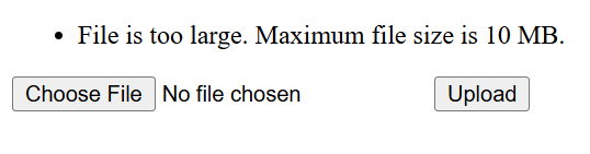 Screenshot of a Flask Python file server update showing message of a file's size too large to upload